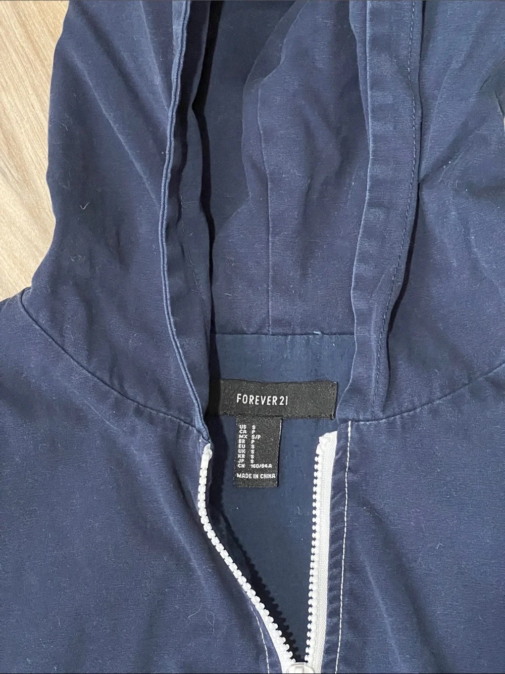 Forever 21 Navy Hooded lightweight jacket with White Zippers